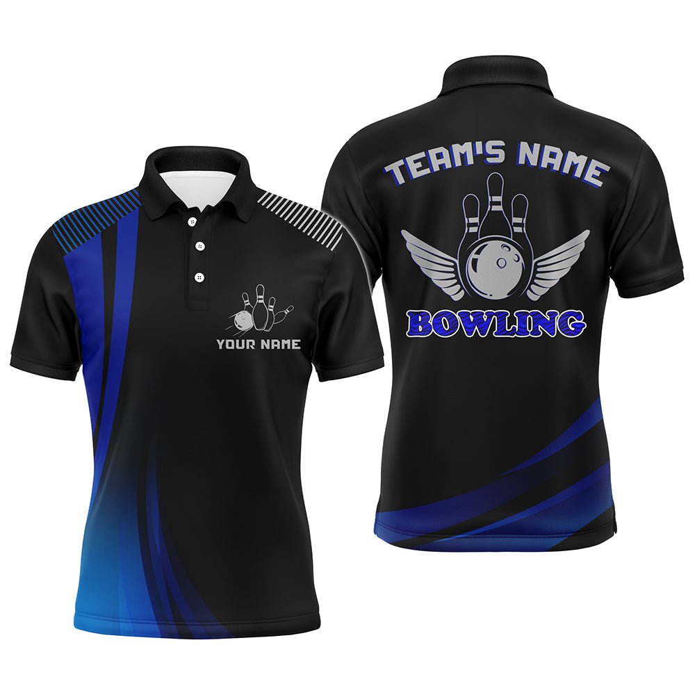 Personalisiertes Bowling-Shirt für Herren, Blau & Schwarz, Polo Bowling-Shirt mit Namen, Herren-Bowler-Trikot B156 - Climcat