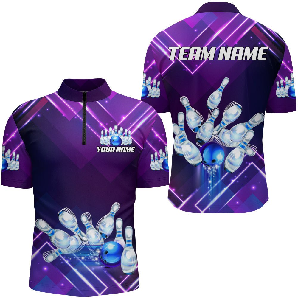 Personalisiertes Bowling-Shirt für Herren | Bowling Trikot für Bowling Team Liga | Viertel-Reißverschluss Shirt Z99-3 - Climcat