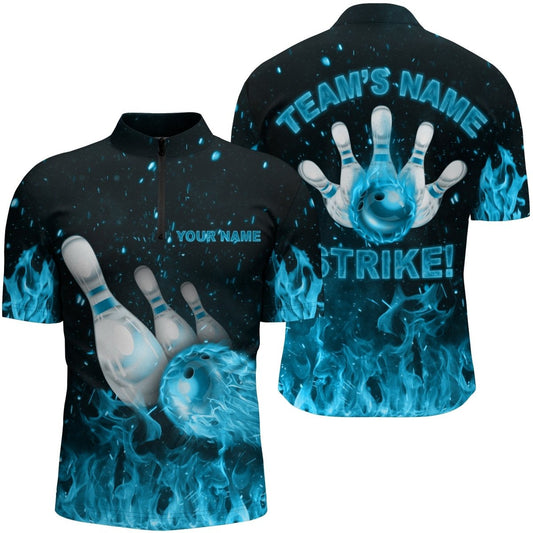 Personalisiertes Bowling-Shirt für Herren, Feuerliga Strike Bowling Trikot, Viertelreißverschluss N179 - Climcat