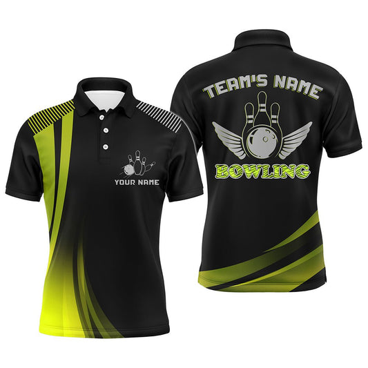 Personalisiertes Bowling-Shirt für Herren, Gelbes & Schwarzes Bowling-Trikot mit Namen, Liga Bowling Polo Shirt B178 - Climcat