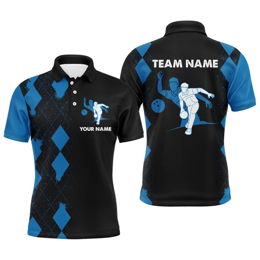 Personalisiertes Bowling-Shirt für Herren, individueller Name, blaues und schwarzes Polo-Bowler-Teamshirt für Bowling-Liebhaber B161 - Climcat