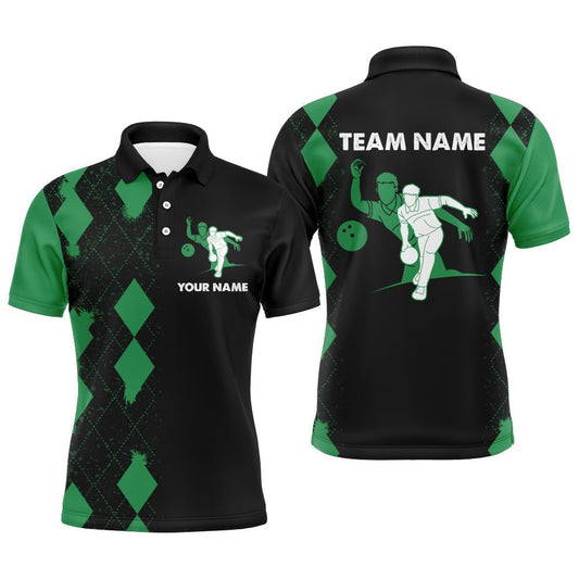 Personalisiertes Bowling-Shirt für Herren, individueller Name, grün-schwarzes Polo-Bowler-Teamshirt für Bowlingliebhaber B162 - Climcat