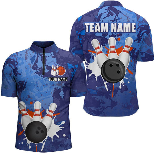 Personalisiertes Bowling-Shirt für Herren | Individuelles Bowling Trikot | Bowling Team Liga | Viertel-Reißverschluss Shirt Z204 - Climcat