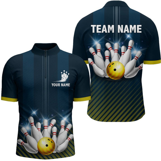 Personalisiertes Bowling-Shirt für Herren | Individuelles Bowling-Trikot | Bowling-Team Liga | Viertelreißverschluss-Shirt Z211 - Climcat