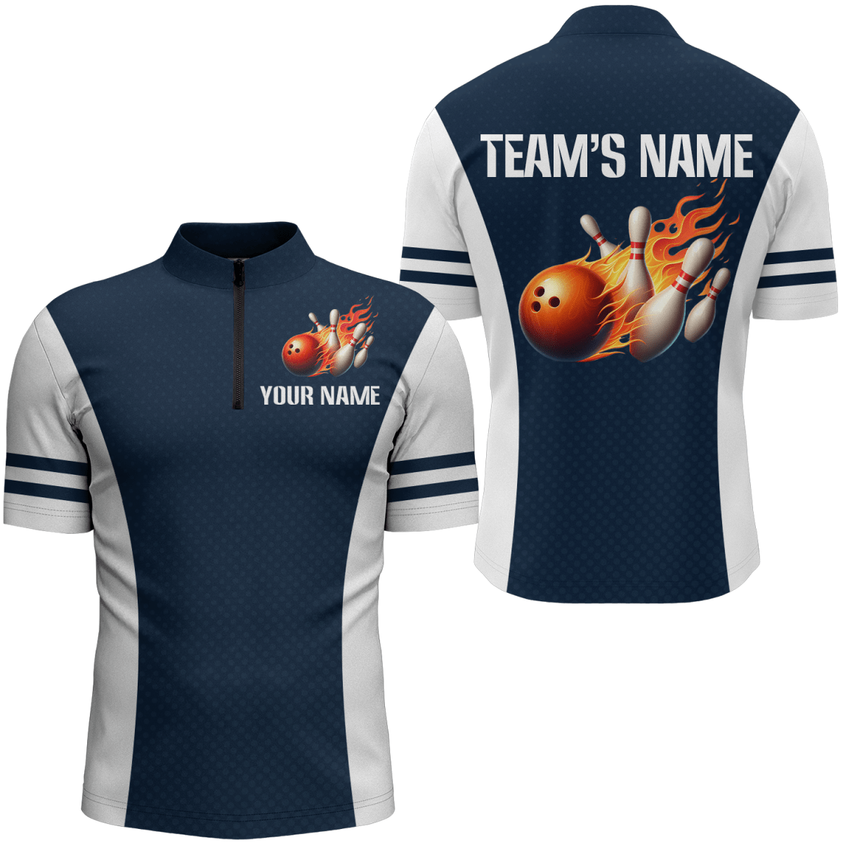 Personalisiertes Bowling-Shirt für Herren | Individuelles Bowling-Trikot | Bowling-Team Liga | Viertelreißverschluss-Shirt Z213 - Climcat