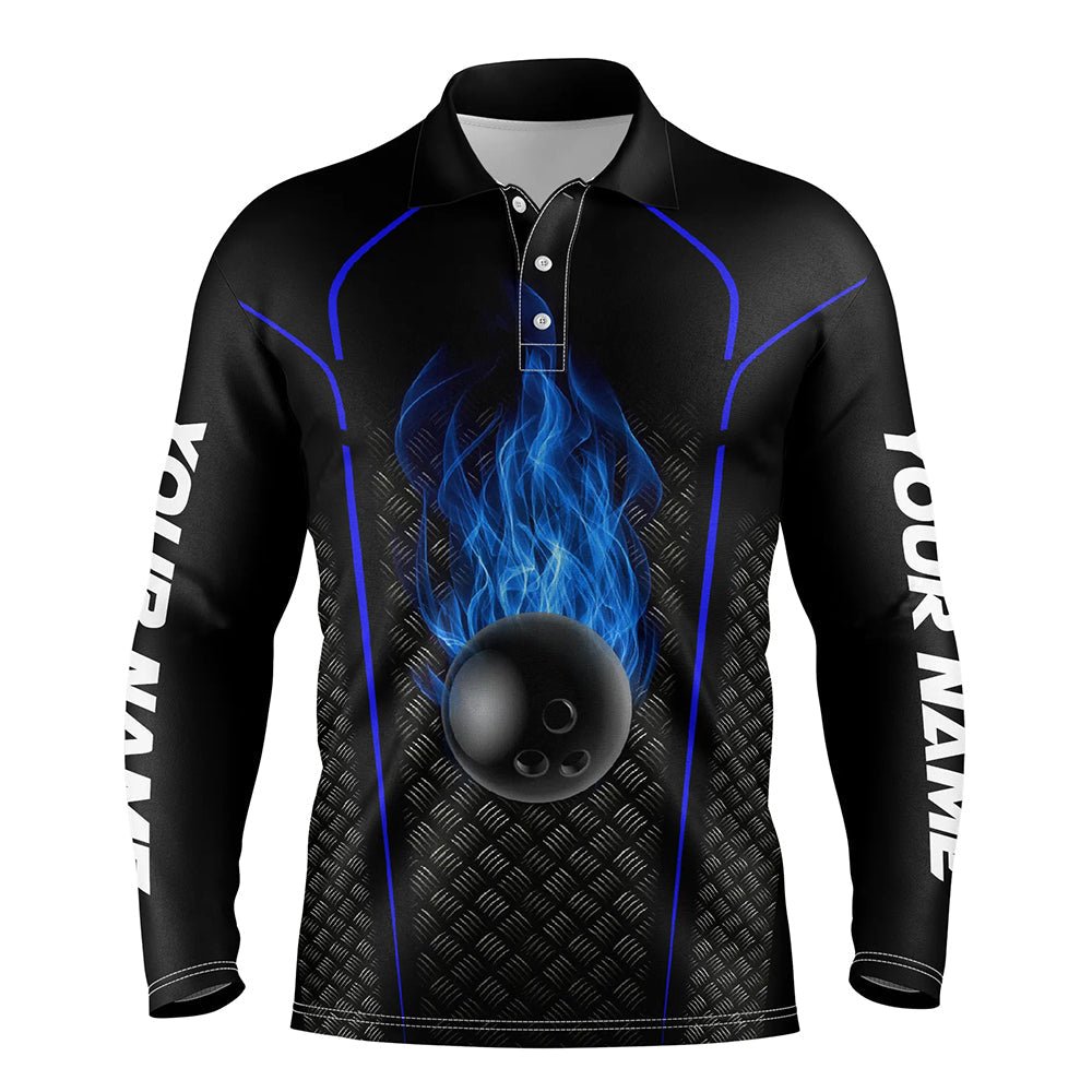 Personalisiertes Bowling-Shirt für Herren | Individuelles Polo Bowling Trikot | 3D Bowling Team Shirt für Herren | Schwarz Blau Q5143 - Climcat