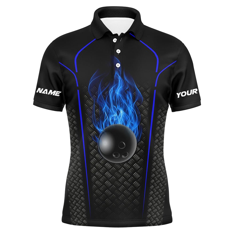 Personalisiertes Bowling-Shirt für Herren | Individuelles Polo Bowling Trikot | 3D Bowling Team Shirt für Herren | Schwarz Blau Q5143 - Climcat