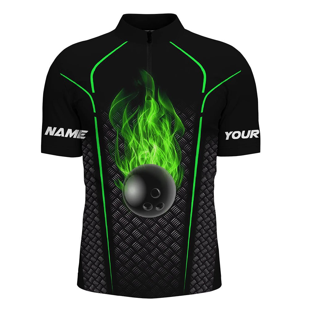 Personalisiertes Bowling-Shirt für Herren | Individuelles Viertelreißverschluss Bowling Trikot | 3D Bowling Team Shirt für Herren | Grün Q6770 - Climcat