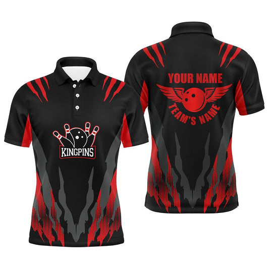 Personalisiertes Bowling-Shirt für Herren, Kingpins Rotes Polo Bowling-Shirt mit Namen Bowling Team Trikot B159 - Climcat