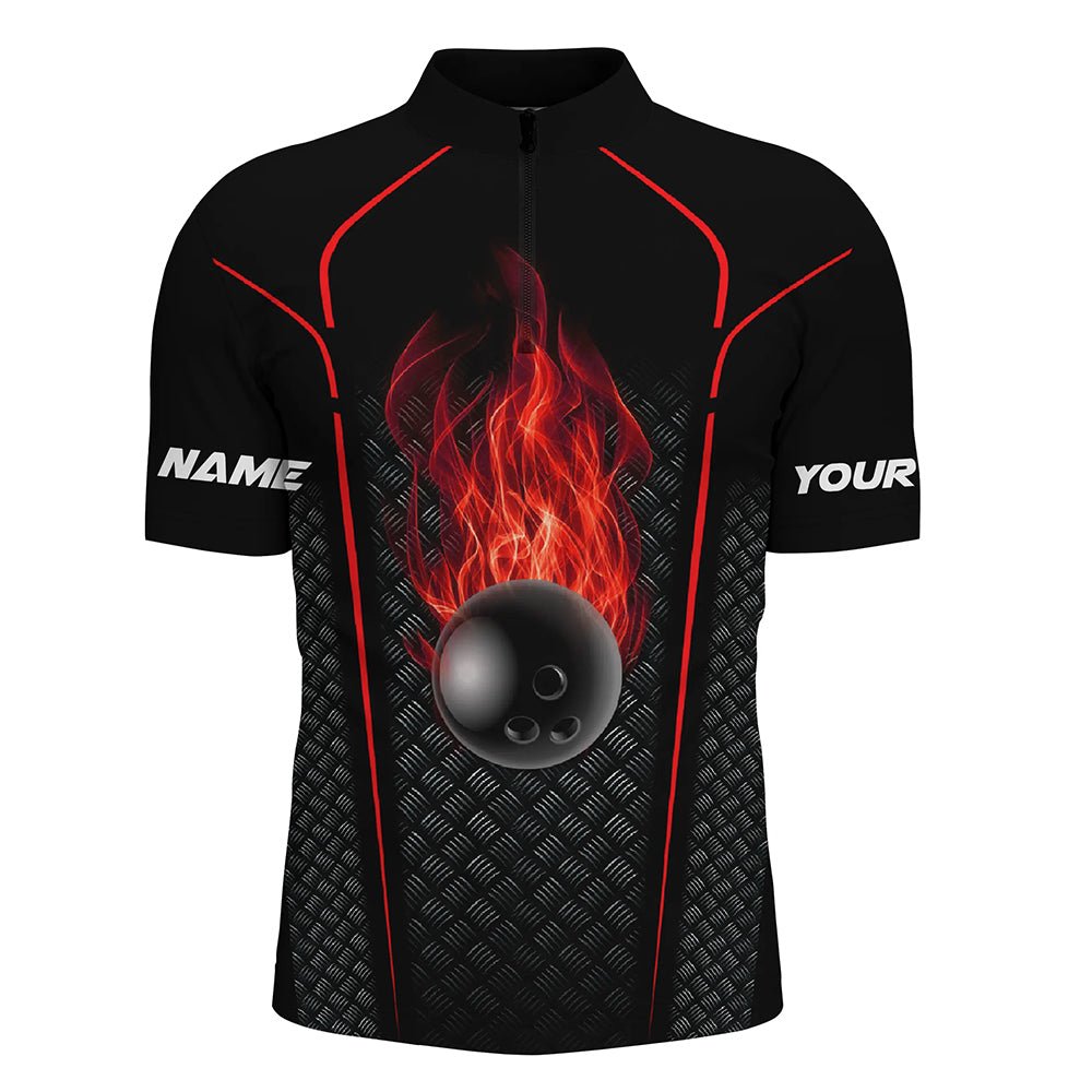 Personalisiertes Bowling-Shirt für Herren | Viertelreißverschluss | 3D Bowling Team Shirt | Rot Q6769 - Climcat