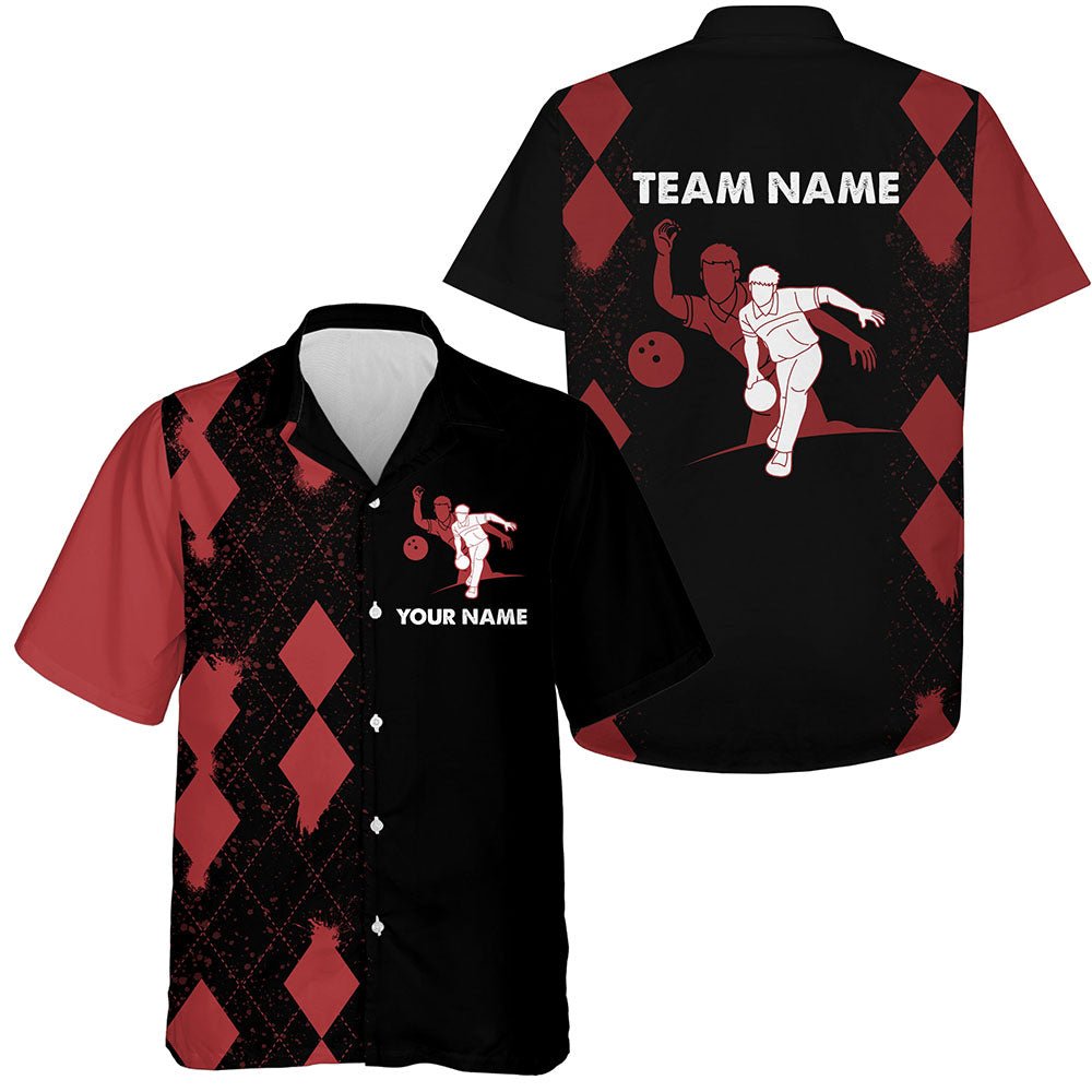 Personalisiertes Bowling-Shirt mit individuellem Namen, rot und schwarz, Bowler-Team-Trikot für Bowling-Liebhaber - Climcat