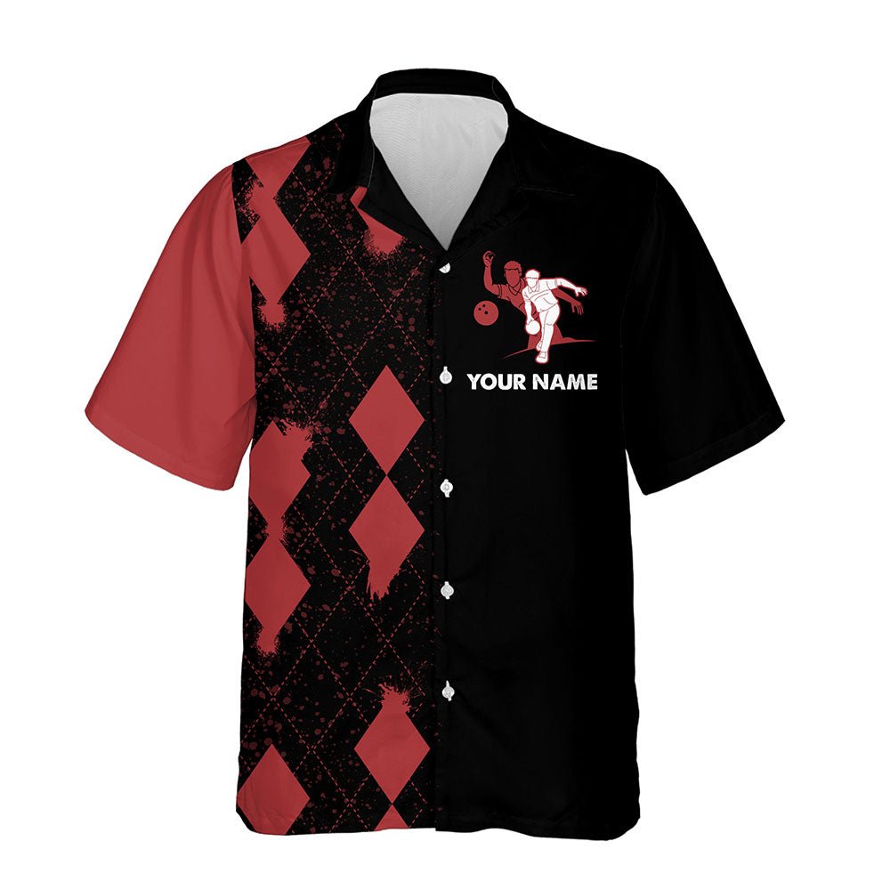 Personalisiertes Bowling-Shirt mit individuellem Namen, rot und schwarz, Bowler-Team-Trikot für Bowling-Liebhaber - Climcat