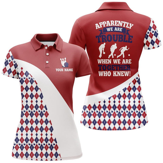 Personalisiertes Damen Bowling Shirt Rot Argyle Bowling Trikot mit Namen Damen Bowling Liga Polo Shirt B44 - Climcat