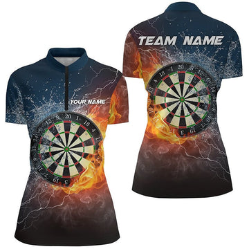 Personalisiertes Damen Dart-Quarter-Zip-Shirt mit Feuer- und Wasser-Dartboard, Dart-Trikot für Frauen LDT0967 G54 - Climcat