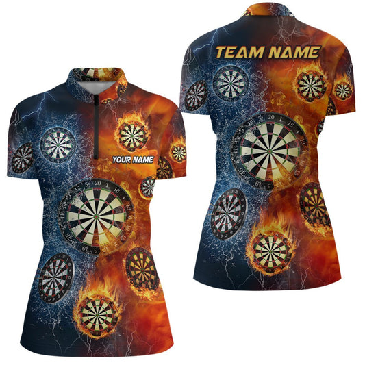 Personalisiertes Damen Dart-Team-Trikot mit Feuer- und Wasser-Darts-Motiv, 1/4 Zip Shirt H766 - Climcat