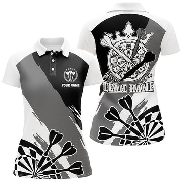 Personalisiertes Damen Darts Polo Shirt in Schwarz-Weiß, individuell anpassbares Dart Shirt für Frauen, Darts Trikot I224 - Climcat