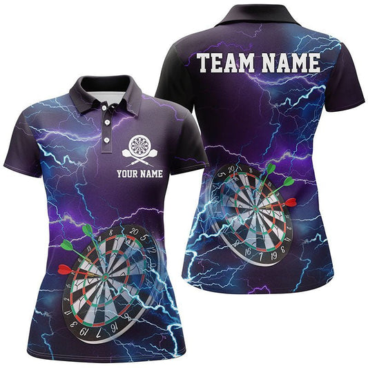 Personalisiertes Damen Darts Polo Shirt mit Donner und Blitz, individuell anpassbares Dart-Trikot für Frauen | Lila I592 - Climcat