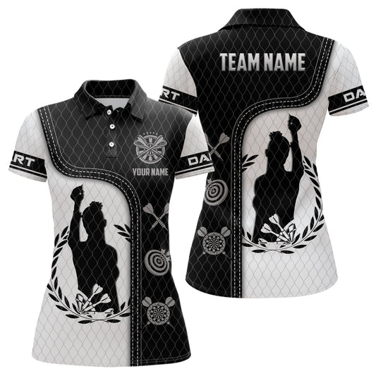 Personalisiertes Damen Darts Shirt mit 3D All Over Print, Schwarz Weiß, für Darts Spielerin B969 - Climcat