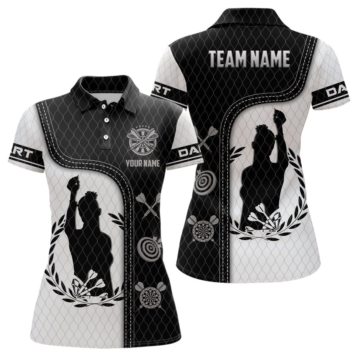 Personalisiertes Damen Darts Shirt mit schwarz-weißem 3D All-Over-Print, Trikot für Darts-Spielerin H7282 - Climcat