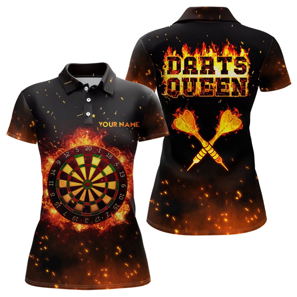 Personalisiertes Damen Polo Shirt mit Flammen Darts Queen Motiv, individuell anpassbares Feuer Darts Trikot | LDT0312 J689 - Climcat