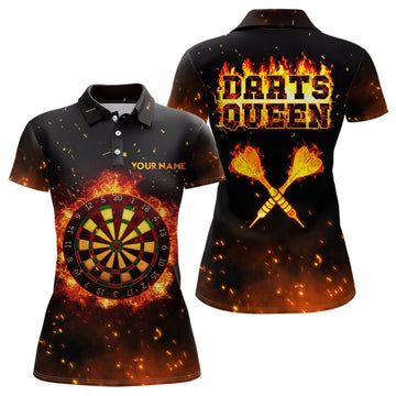 Personalisiertes Damen Polo Shirt mit Flammen Darts Queen Motiv, individuell anpassbares Feuer Darts Trikot | LDT0312 J689 - Climcat