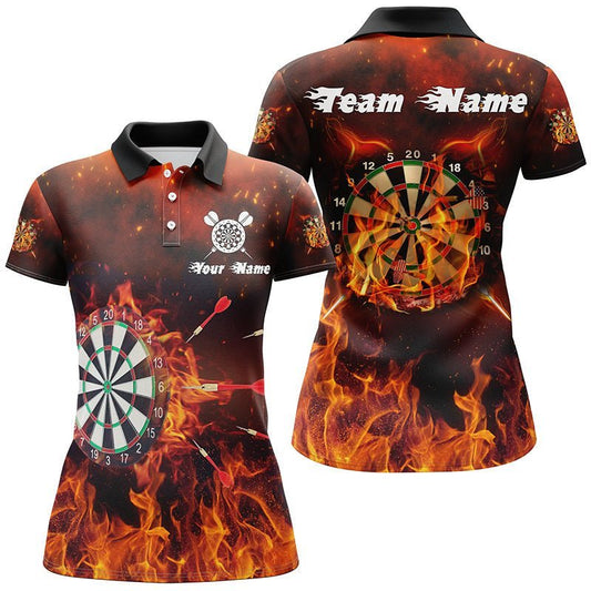 Personalisiertes Dart-Shirt für Frauen, individuell anpassbares Polo-Shirt mit Feuerflammen-Motiv, Dart-Trikot I231 - Climcat