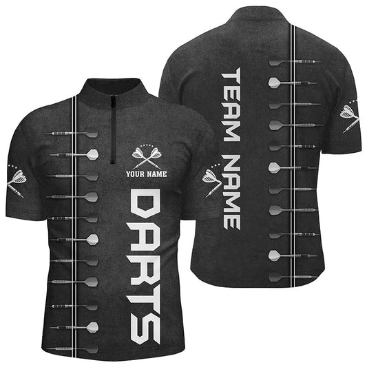 Personalisiertes Darts 1/4 Zip Shirt mit 3D-Druck, schwarz-weißes individuelles Dart-Trikot für Herren P309 - Climcat