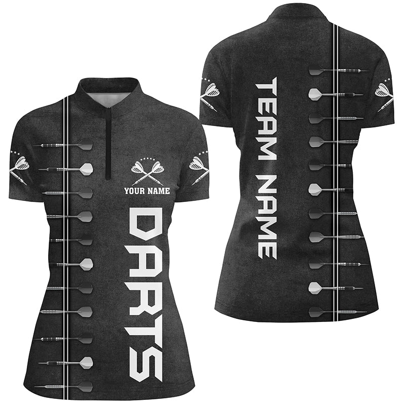 Personalisiertes Darts 1/4 Zip Shirt mit 3D-Druck, schwarz-weißes individuelles Darttrikot für Frauen X545 - Climcat