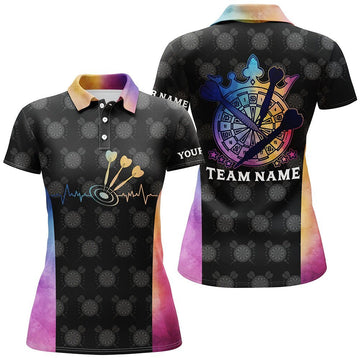 Personalisiertes Darts Heartbeat Tie Dye Damen Polo Shirt, Dart Shirt für Frauen, Dart Trikot M306 - Climcat