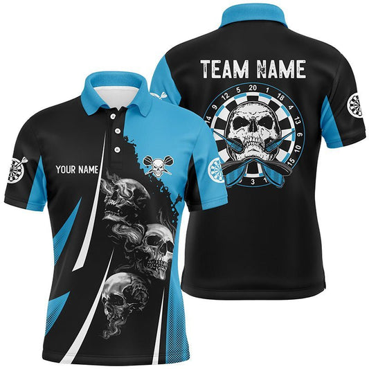 Personalisiertes Darts Polo Shirt mit Totenkopf-Motiv, schwarz-blau, individuell anpassbares Dart-Trikot für Herren J898 - Climcat