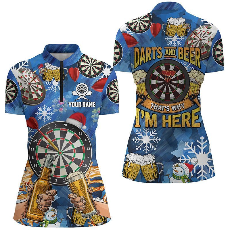 Personalisiertes Darts-Quarter-Zip-Shirt mit Biermotiv, individuell anpassbares Weihnachts-Darttrikot für Frauen W23 - Climcat