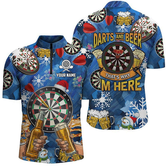 Personalisiertes Darts-Quarter-Zip-Shirt mit Darts und Bier, individuell anpassbare Weihnachts-Darttrikots für Männer N850 - Climcat