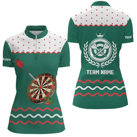 Personalisiertes Darts Weihnachts-Quarter-Zip-Shirt für Damen, individuell anpassbares Darts-Shirt, Dart-Trikot in Grün X354 - Climcat