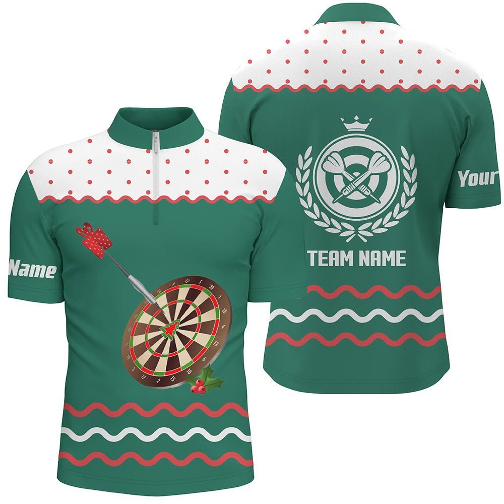 Personalisiertes Darts Weihnachts-Quarter-Zip-Shirt in Grün, individuell anpassbares Darts-Shirt für Herren, Dart-Trikot F305 - Climcat