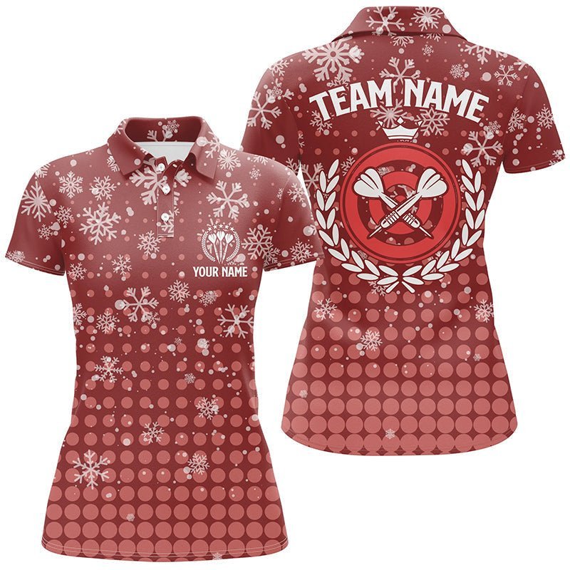 Personalisiertes Darts Weihnachts-Schneeflocken Polo Shirt in Rot, individuell anpassbares Darts-Trikot für Frauen L223 - Climcat