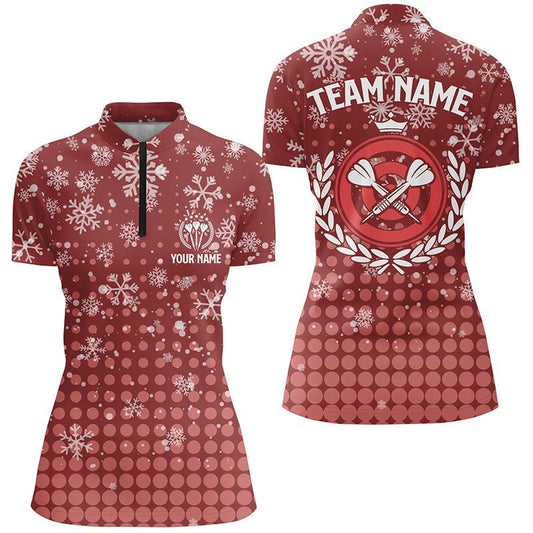 Personalisiertes Darts Weihnachts-Schneeflocken-Rotes 1/4 Zip Shirt, individuell anpassbares Dart-Trikot für Frauen G465 - Climcat