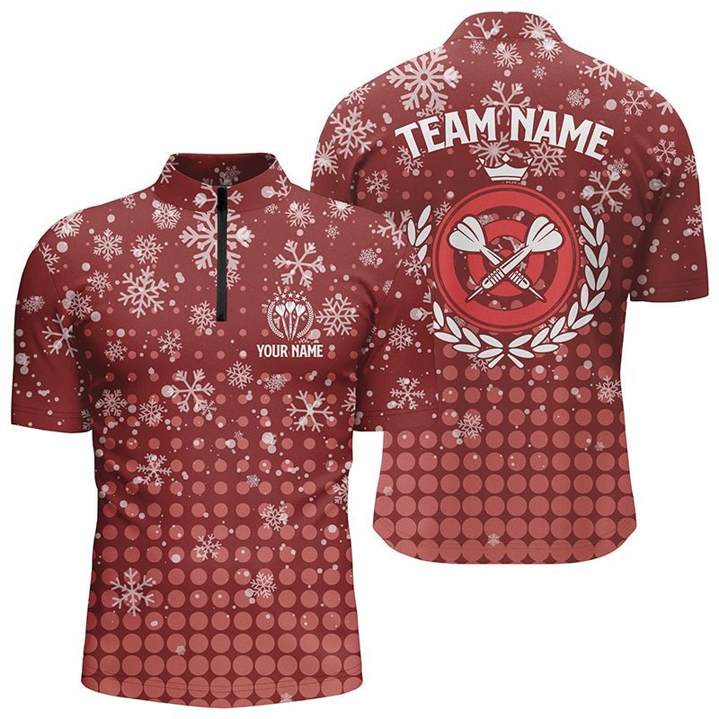 Personalisiertes Darts Weihnachts-Schneeflocken rotes 1/4 Zip Shirt, individuell anpassbares Darts-Trikot für Herren F24 - Climcat