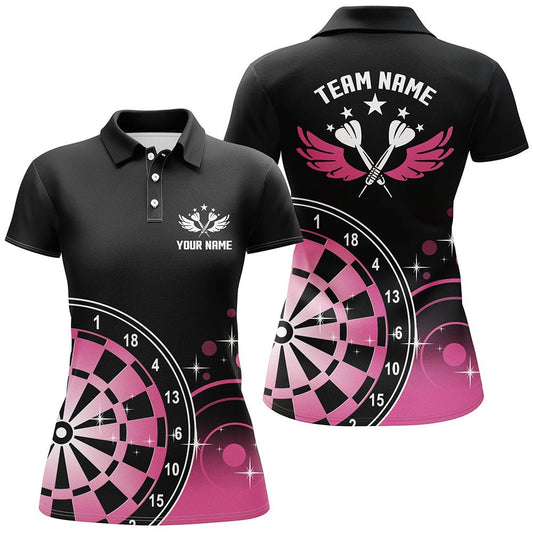 Personalisiertes Darts Wings Polo Shirt in Schwarz und Pink, süßes Darts Shirt für Frauen, Dart Trikot Q874 - Climcat