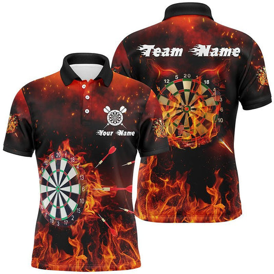Personalisiertes Dartshirt für Herren, individuell anpassbares Polo-Shirt mit Feuerflammen-Motiv, Dart-Trikot für Männer Q861 - Climcat