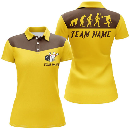 Personalisiertes Evolution Bowling Polo-Shirt für Damen | Retro Bowling Team Trikots | Gelb Q6890 - Climcat