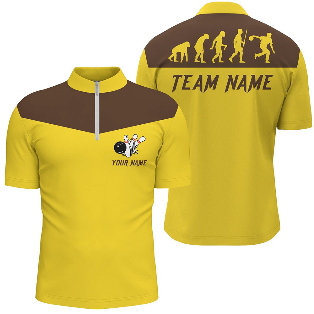Personalisiertes Evolution Bowling Quarter Zip Shirt für Herren | Retro Bowling Team Trikots | Gelb Q6890 - Climcat
