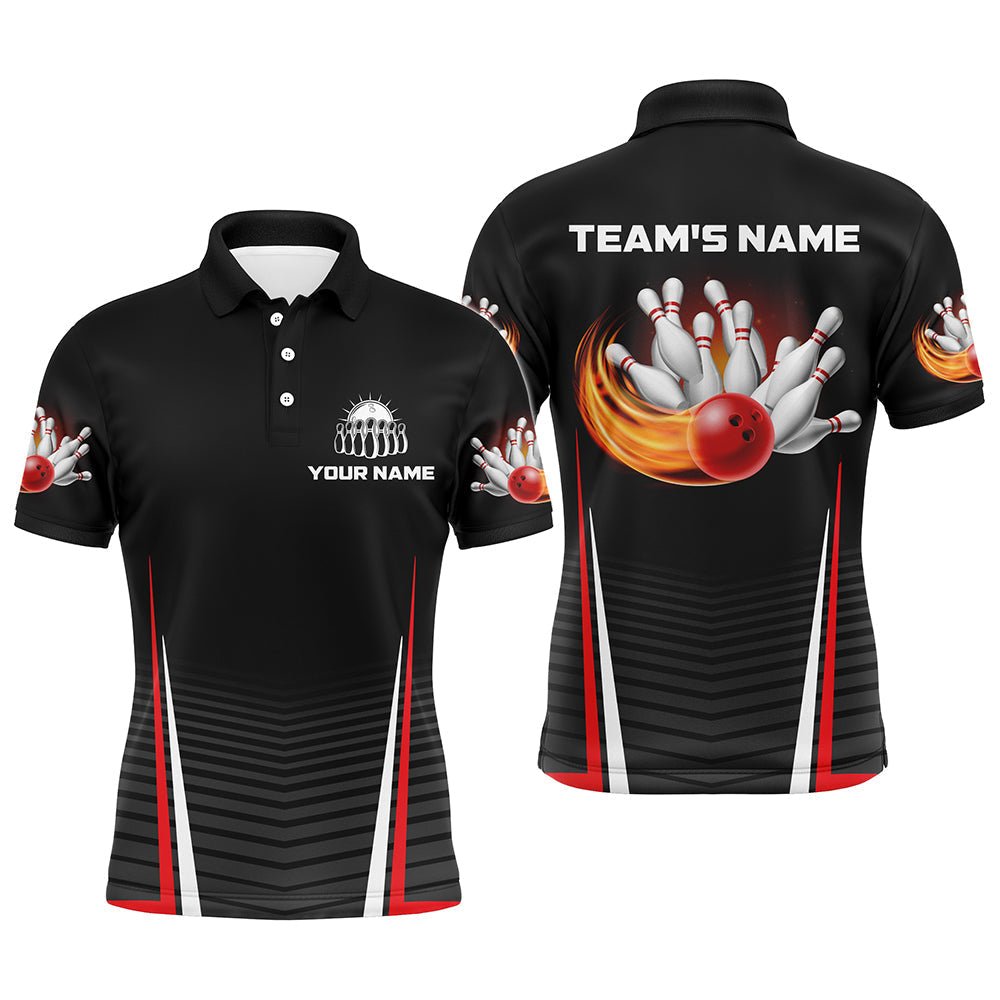 Personalisiertes Flammen Bowling Shirt für Herren, Vintage Bowler Trikot mit individuellem Teamnamen B125 - Climcat