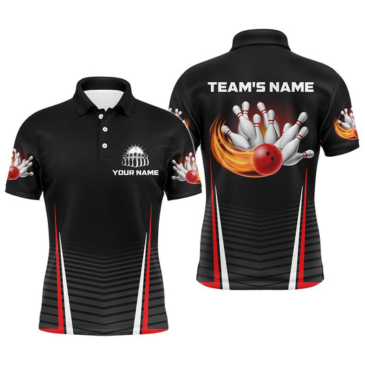 Personalisiertes Flammen Bowling Shirt für Herren, Vintage Bowler Trikot mit individuellem Teamnamen B125 - Climcat