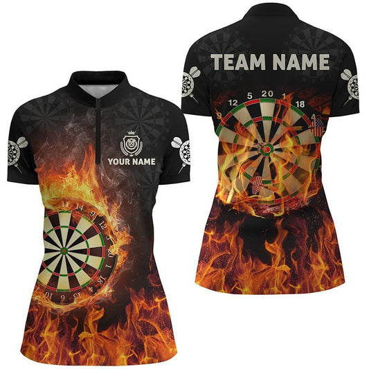 Personalisiertes Flammen USA Darts 1/4 Zip Shirt, individuell anpassbares patriotisches Dart-Trikot für Frauen M99 - Climcat