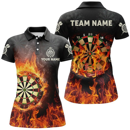 Personalisiertes Flammen USA Darts Polo Shirt, individuell anpassbares Feuer-patriotisches Darts-Trikot für Frauen Z639 - Climcat