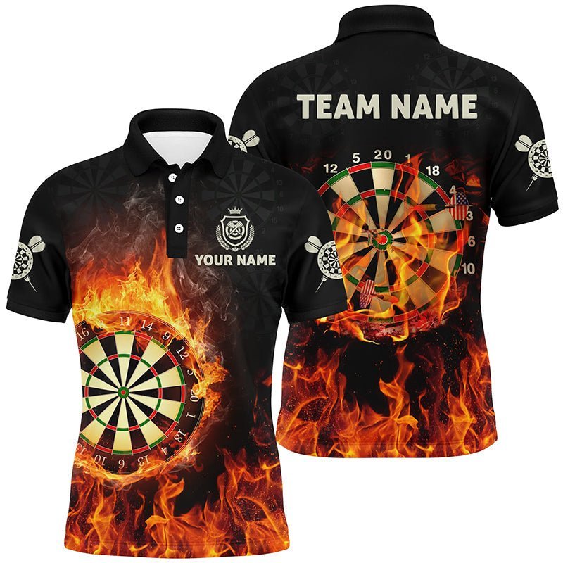 Personalisiertes Flammen USA Herren Darts Polo Shirt, individuell anpassbares Feuer-patriotisches Darts Trikot für Männer O237 - Climcat