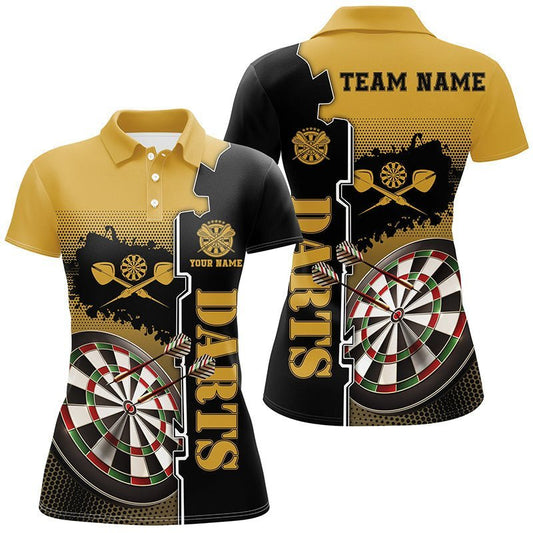 Personalisiertes gelb-schwarzes Darts Polo Shirt für Frauen, individuell anpassbares Darts Team Trikot D543 - Climcat