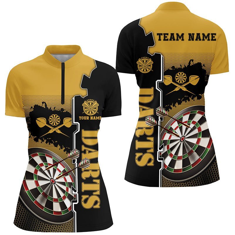 Personalisiertes gelb-schwarzes Darts-Quarter-Zip-Shirt, individuell anpassbares Darts-Shirt für Frauen, Dart-Trikot N472 - Climcat