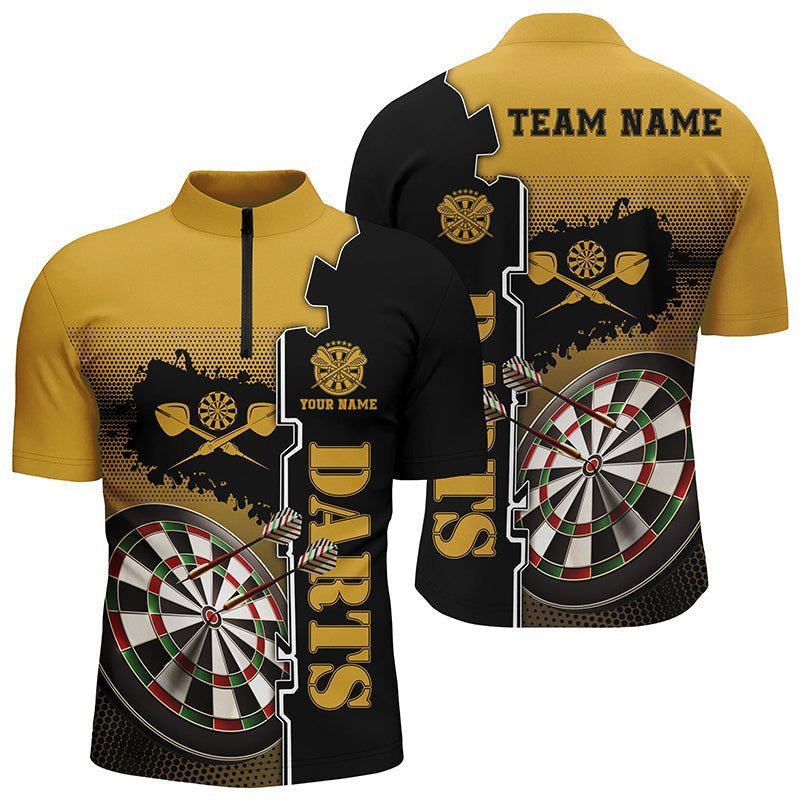 Personalisiertes gelb-schwarzes Darts-Quarter-Zip-Shirt, individuell anpassbares Darts-Shirt für Herren, Darts-Trikot S7 - Climcat