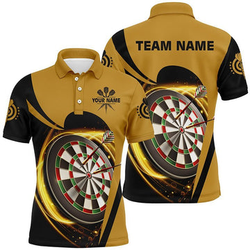 Personalisiertes gelb-schwarzes Herren Darts Polo Shirt mit coolem Lichteffekt, individuell anpassbares Darts Trikot für Männer T282 - Climcat